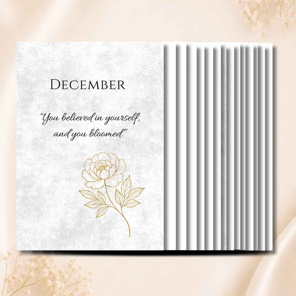 Gold Peony December Planner Journal – Monthly Printable PDF
