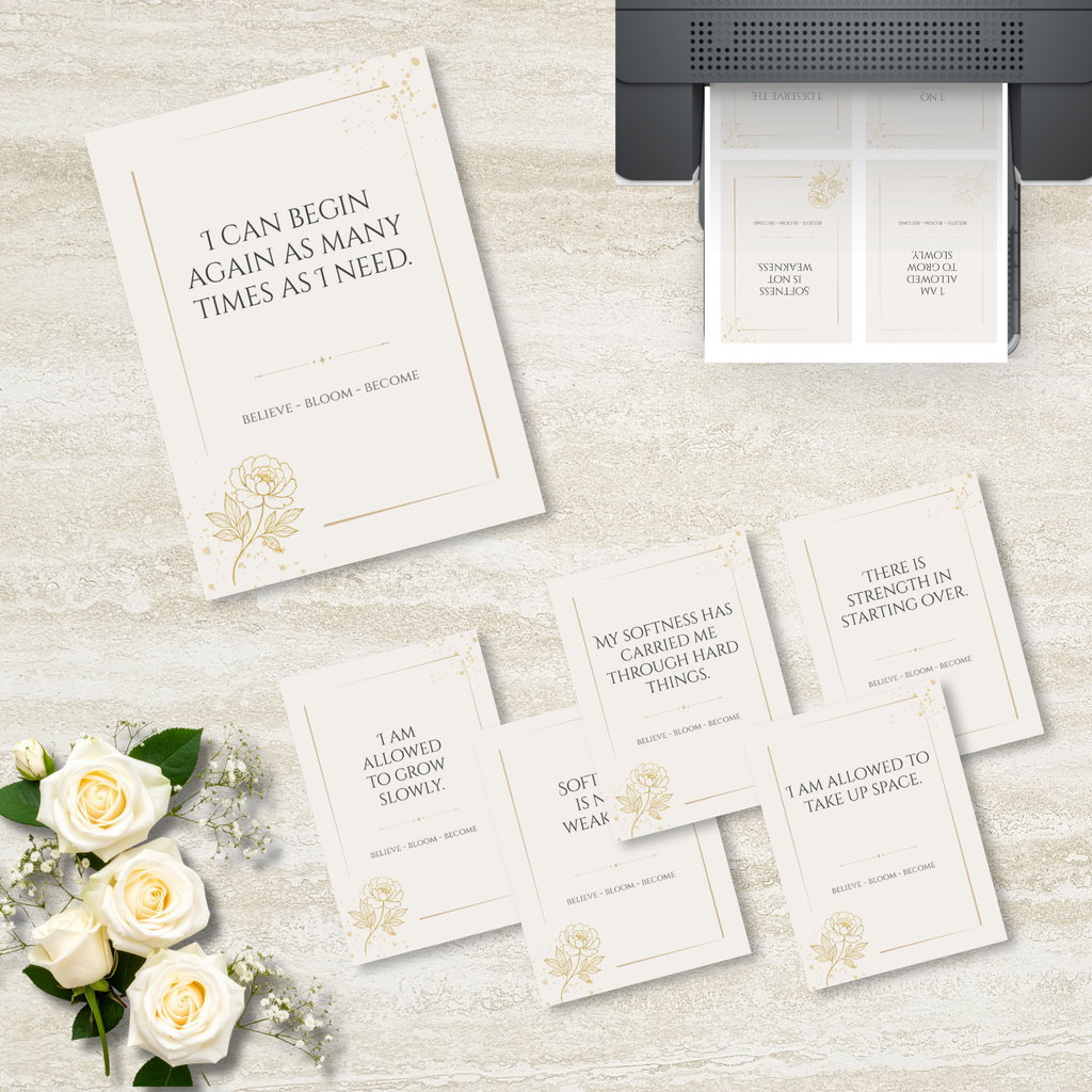 Gold Peony Affirmation Cards | Printable Card Set