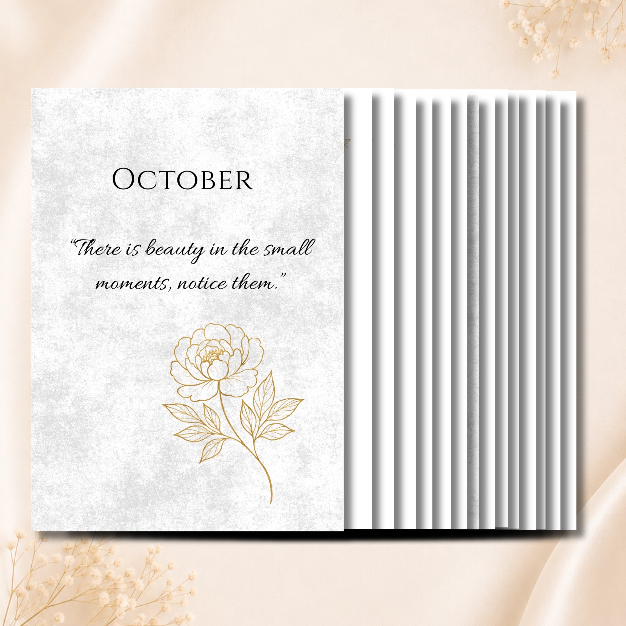 Gold Peony October Planner Journal – Monthly Printable PDF