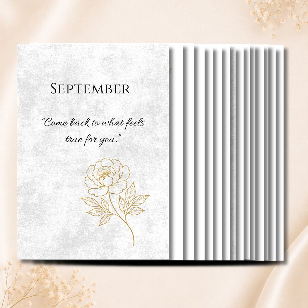 Gold Peony September Planner Journal – Monthly Printable PDF