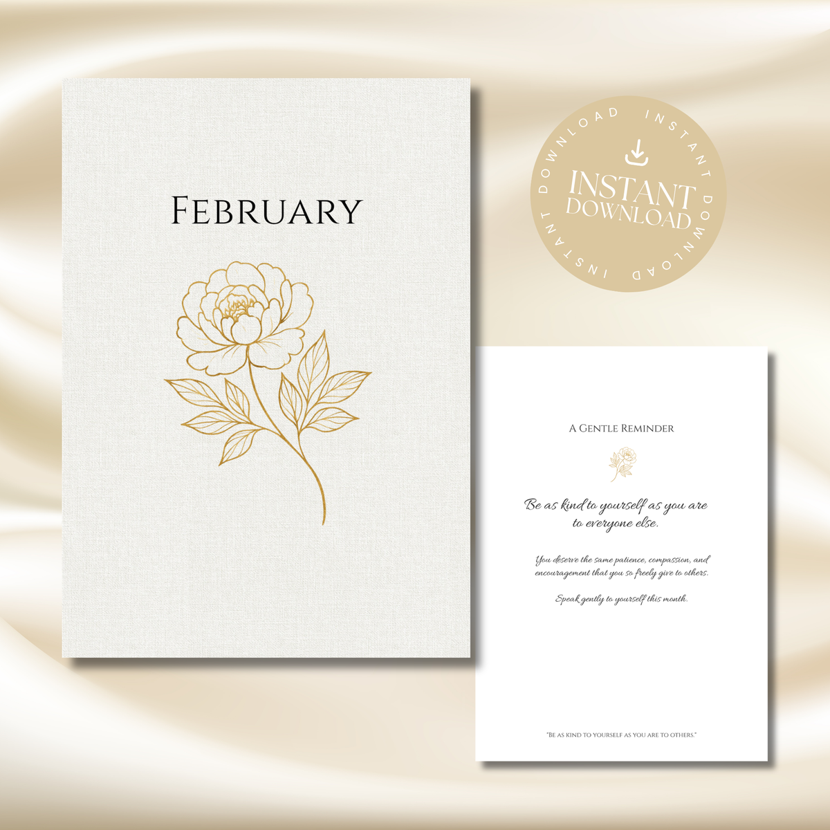 Gold Peony February Planner  – Monthly Printable PDF