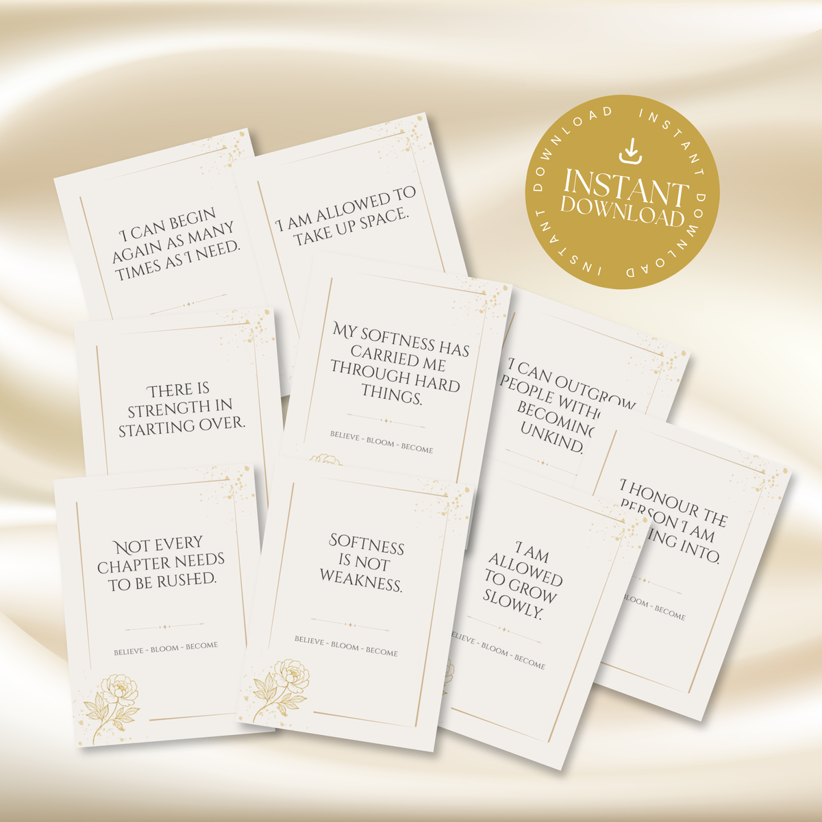 Gold Peony Affirmation Cards | Printable Card Set