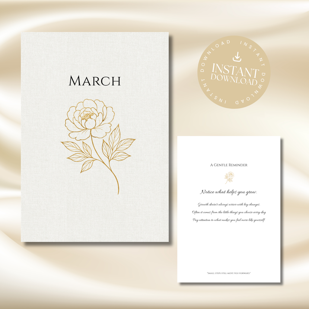 Gold Peony March Planner – Monthly Printable PDF