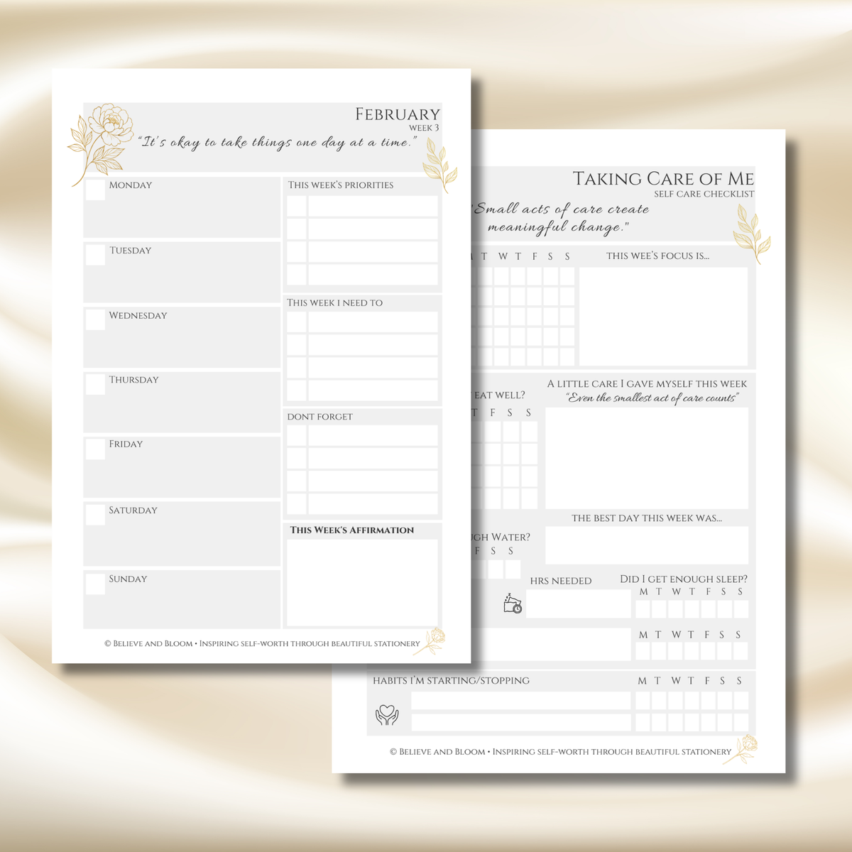 Gold Peony February Planner  – Monthly Printable PDF