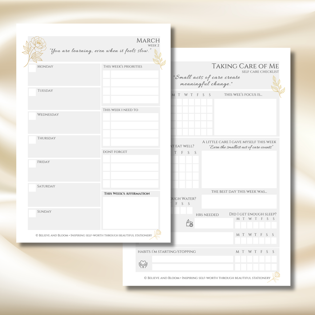 Gold Peony March Planner – Monthly Printable PDF