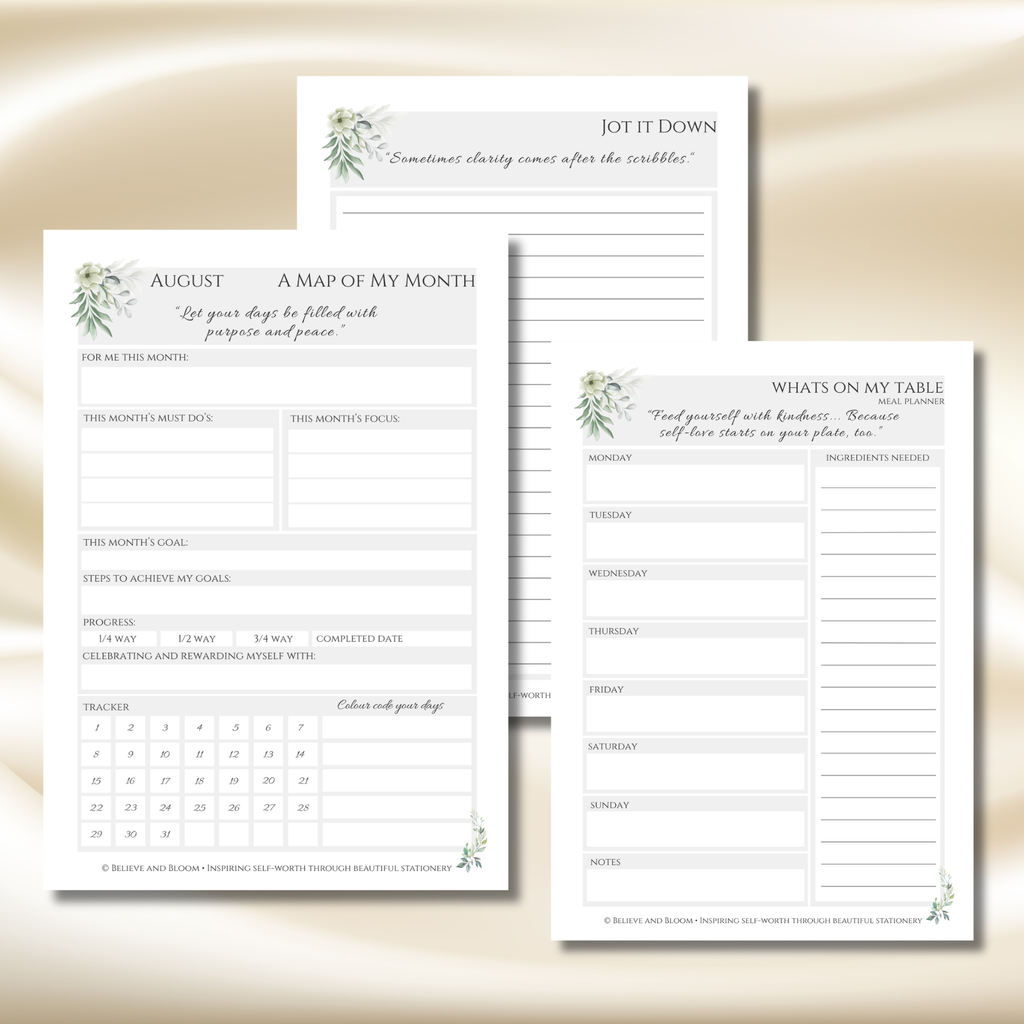 August Eucalyptus Planner | Printable Monthly Planner
