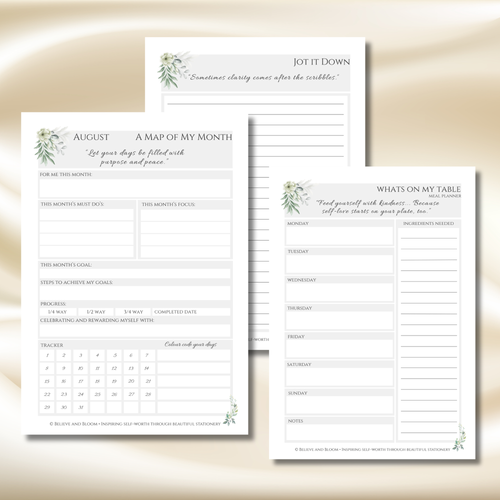 August Eucalyptus Planner | Printable Monthly Planner