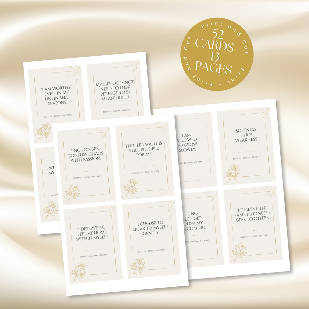 Gold Peony Affirmation Cards | Printable Card Set
