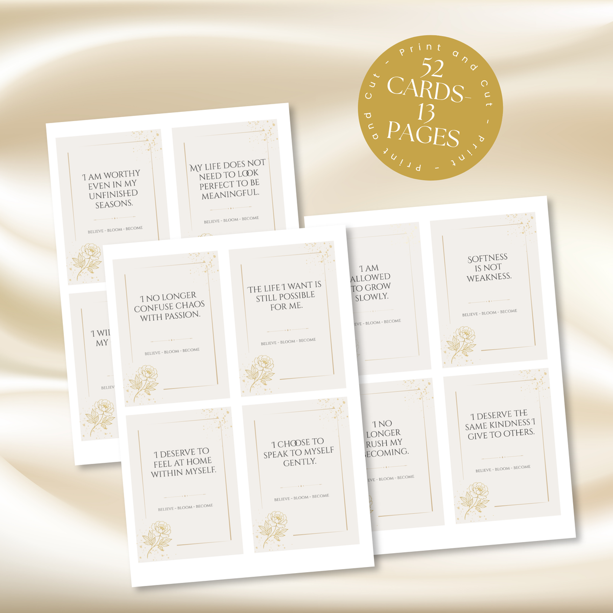 Gold Peony Affirmation Cards | Printable Card Set