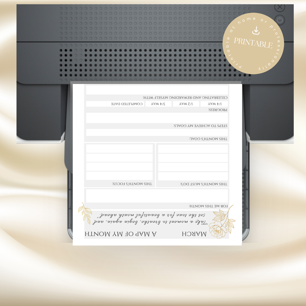 Gold Peony March Planner – Monthly Printable PDF