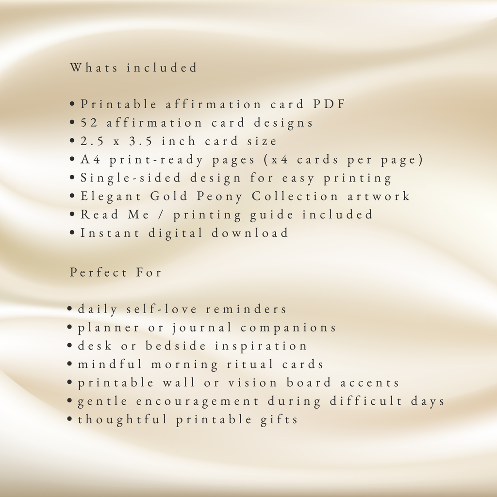 Gold Peony Affirmation Cards | Printable Card Set