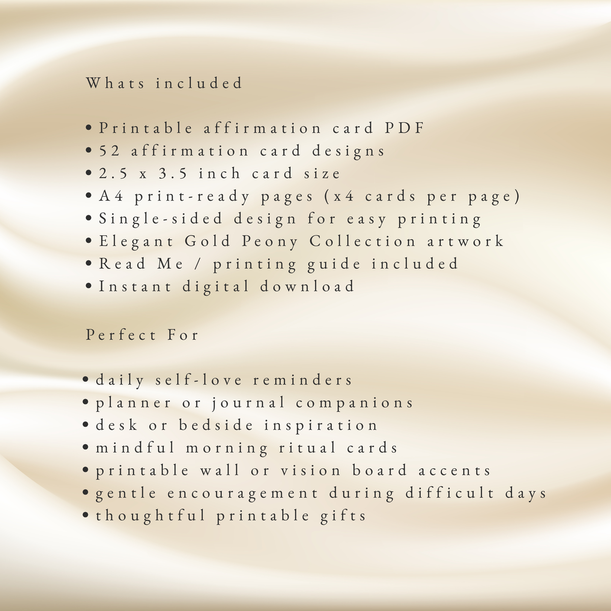Gold Peony Affirmation Cards | Printable Card Set
